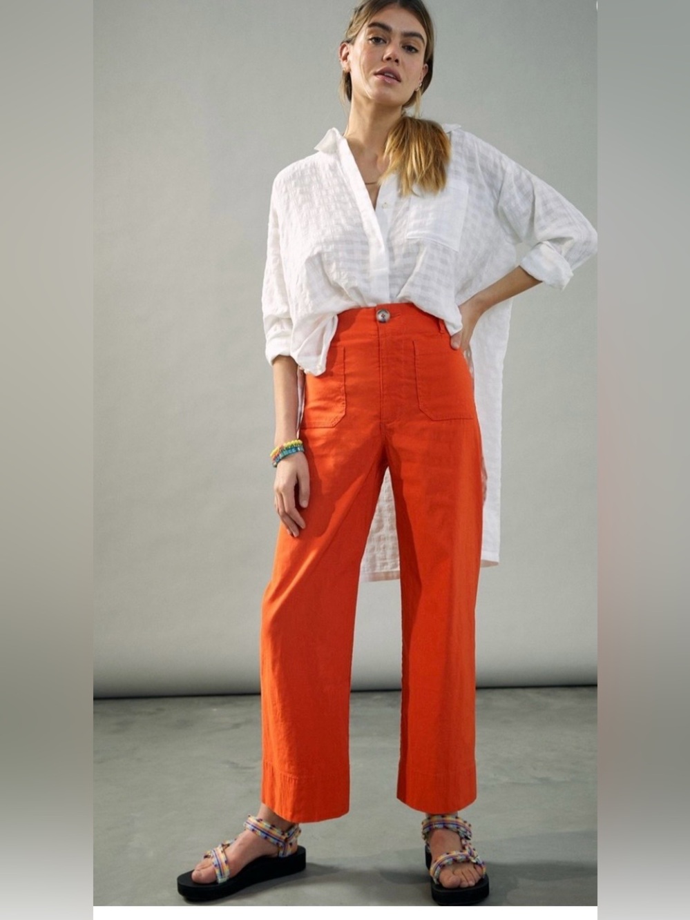 Maeve Bold Orange High-Waist Wide Leg Pants